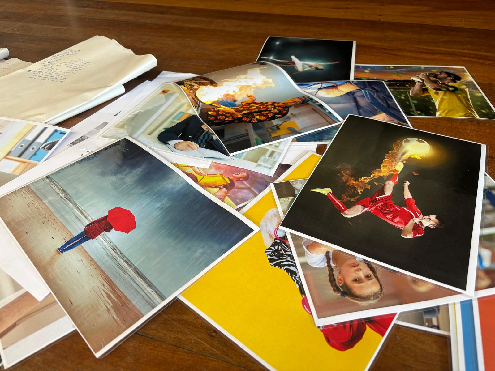 Laminated photo prompts used in class to spark creative writing